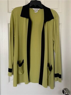 Misook Lime Green Cardigan with Black Trim